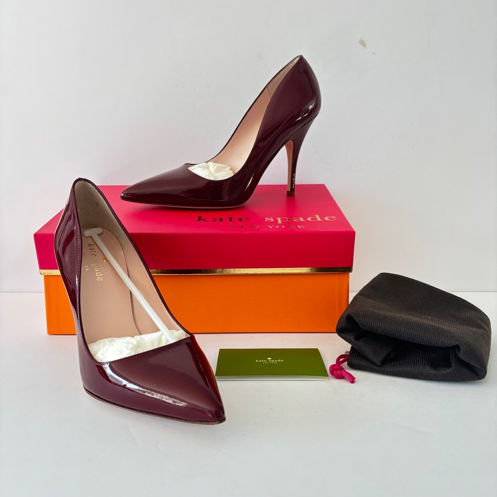 Kate Spade NY Burgundy Deep Red Patent Leather Pointed Toe Pumps Italy 6 Excel!